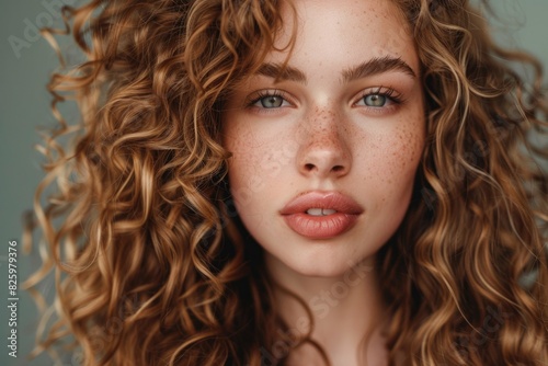 Beautiful Curly Hair. A Portrait of a Girl with Wavy Long Hair emphasizing Volume and Beauty