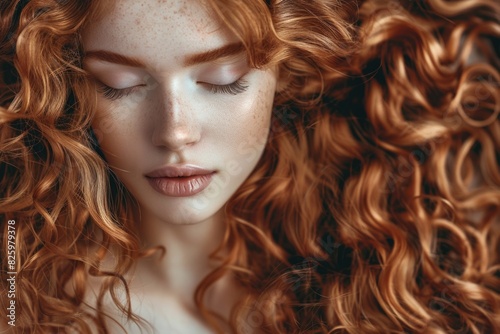 Beautiful Curly Hair. Volume and Beauty in Wavy Coiffure. Portrait of Girl with Stunning Face