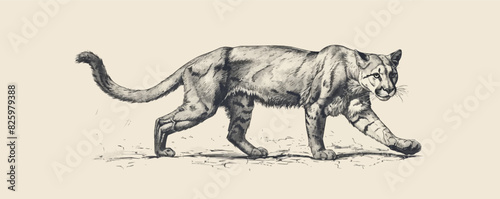 puma Engraving style. Simple pencil drawing. vector simple illustration