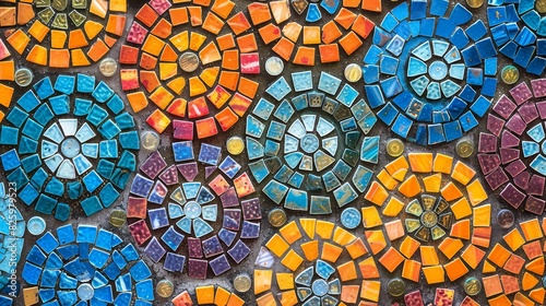  a mosaic glass texture background with small colorful tiles arranged in an intricate pattern