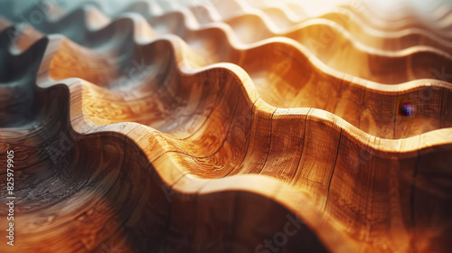 A wooden wave with a blue dot in the middle
