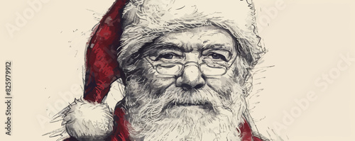 Santa Claus in hat portrait hand drawn illustration