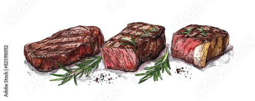 Hand drawn cuts of beef. Grilled meat sketch. Steak house, grill restaurant menu.. vector simple illustration