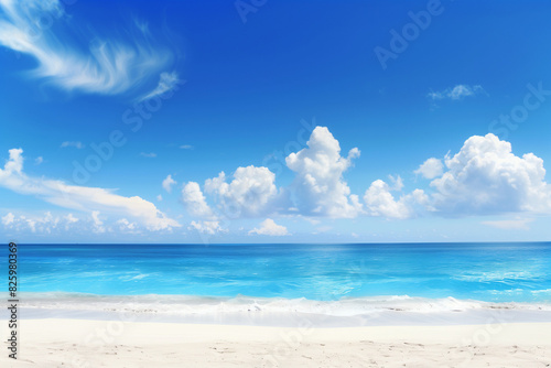 Sunlit Beach with Blue Sky and Ocean View