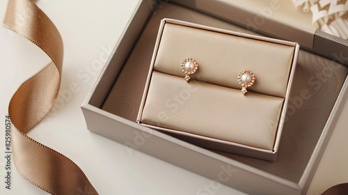 The impeccable presentation of these exquisite diamond earrings in a luxurious box makes them the perfect gift for any occasion photo