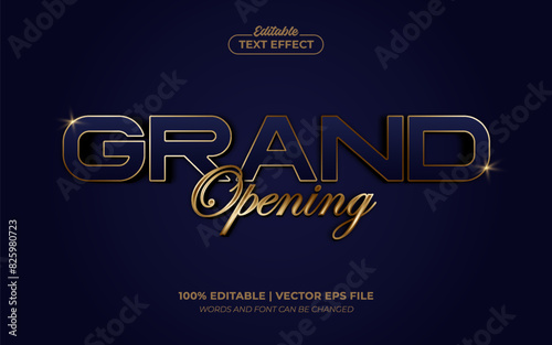 Grand Opening Gold Navy Shiny Editable Text Effect Style Premium Vector