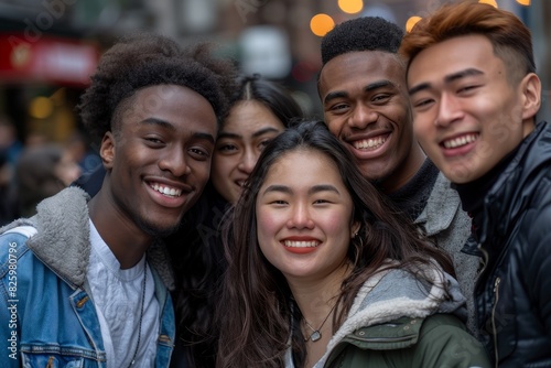 Diverse Group of Friends Enjoying a Vibrant Urban Outing Together