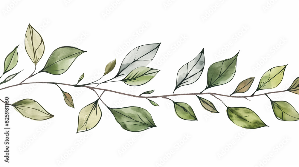 Fototapeta premium Illustration of a gentle, green-leaf branch.