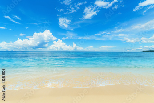 Sunlit Beach with Blue Sky and Ocean View