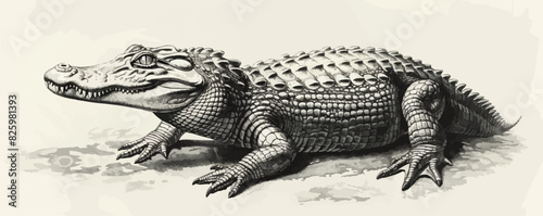crocodile Engraving style. Simple pencil drawing vector