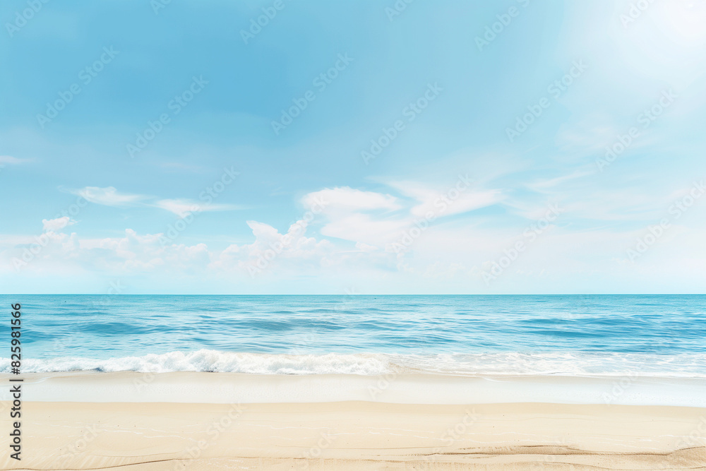 Fototapeta premium Sunlit Beach with Blue Sky and Ocean View