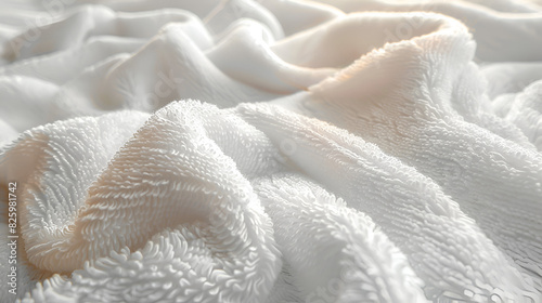 Wrinkled white microfiber cloth texture,
White natural cotton towel background closeup photo texture
 photo