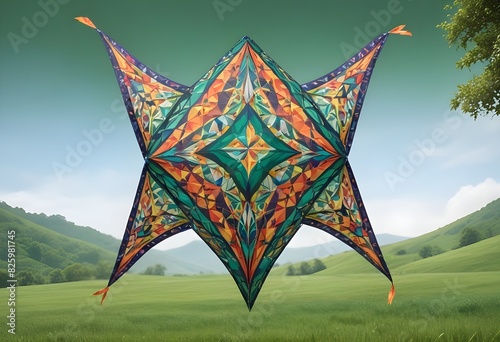 Intricate diamondshaped kite with bold geometric p (1) photo