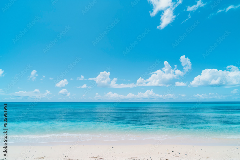 Fototapeta premium Sunlit Beach with Blue Sky and Ocean View