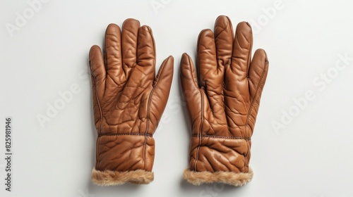 Brown leather winter gloves on a white background