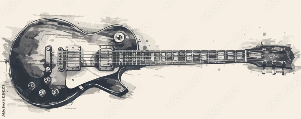 Fototapeta premium Retro guitar sketch hand drawn vintage musical instrument. vector simple illustration