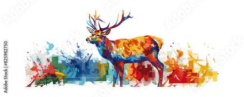 Vector graphic image of a colorful deer on a white background.