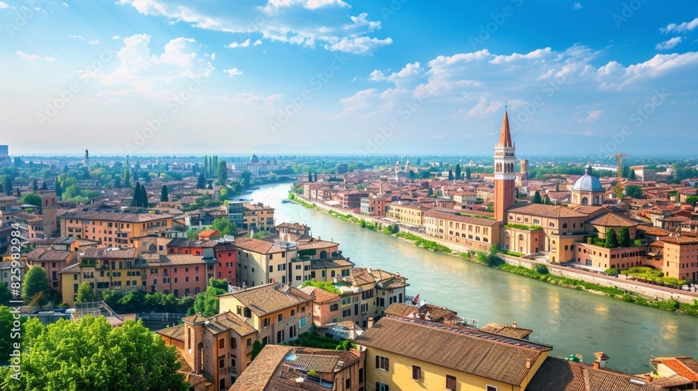Verona city downtown skyline, cityscape of Italy in Europe