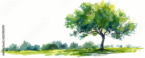 Vector watercolor green tree or forest side view isolated on white background for landscape and architecture drawing,elements for environment or garden,botanical element for