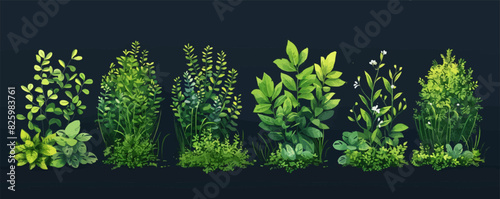 Green Bush with Leafy Stem as Outdoor Growth Vector Set ar