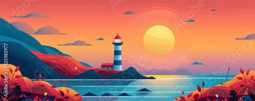 Landscape, sea, lighthouse. Hand drawn vector. vector simple illustration