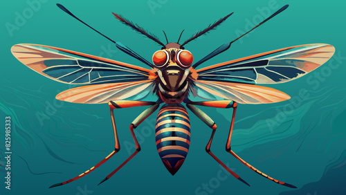 Vibrant Steampunk Mosquito Illustration on Teal Background