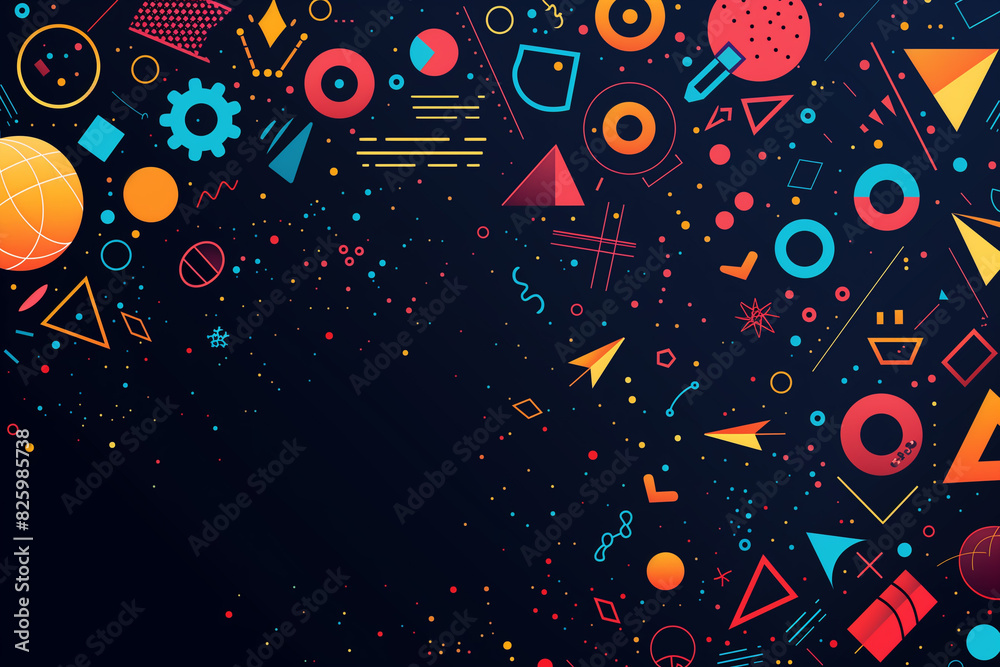 Dynamic Back-to-School Background: Burst of Colorful Geometric Shapes and Academic Symbols Dynamic Back-to-School Background: Burst of Colorful Geometric Shapes and Academic Symbols