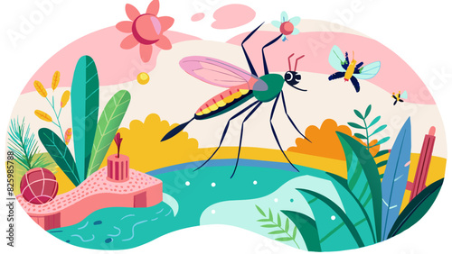 Colorful Vector Illustration of Insects and Wetland Ecosystem