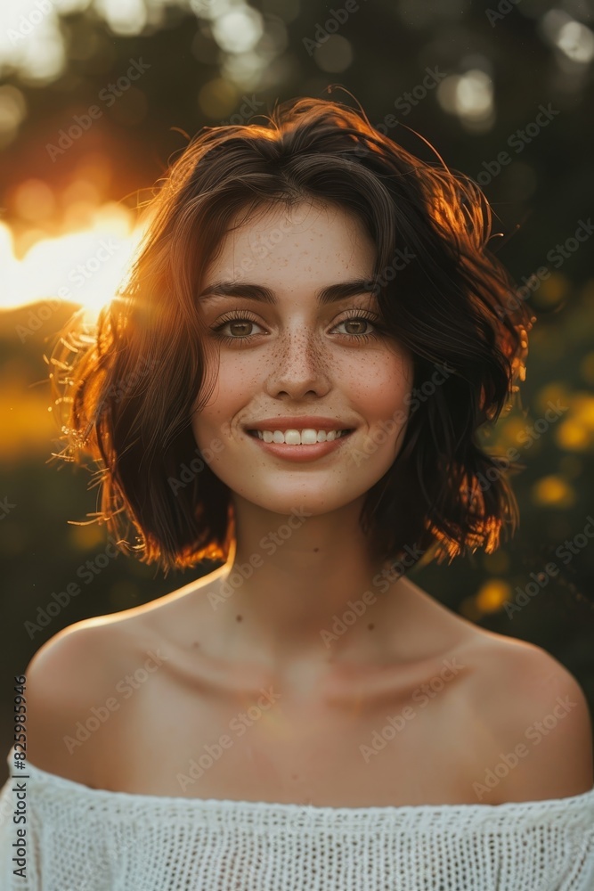 Portrait of a young woman with short, shoulder length hair. have a beautiful smile Portrait of a young woman with short, shoulder length hair. have a beautiful smile