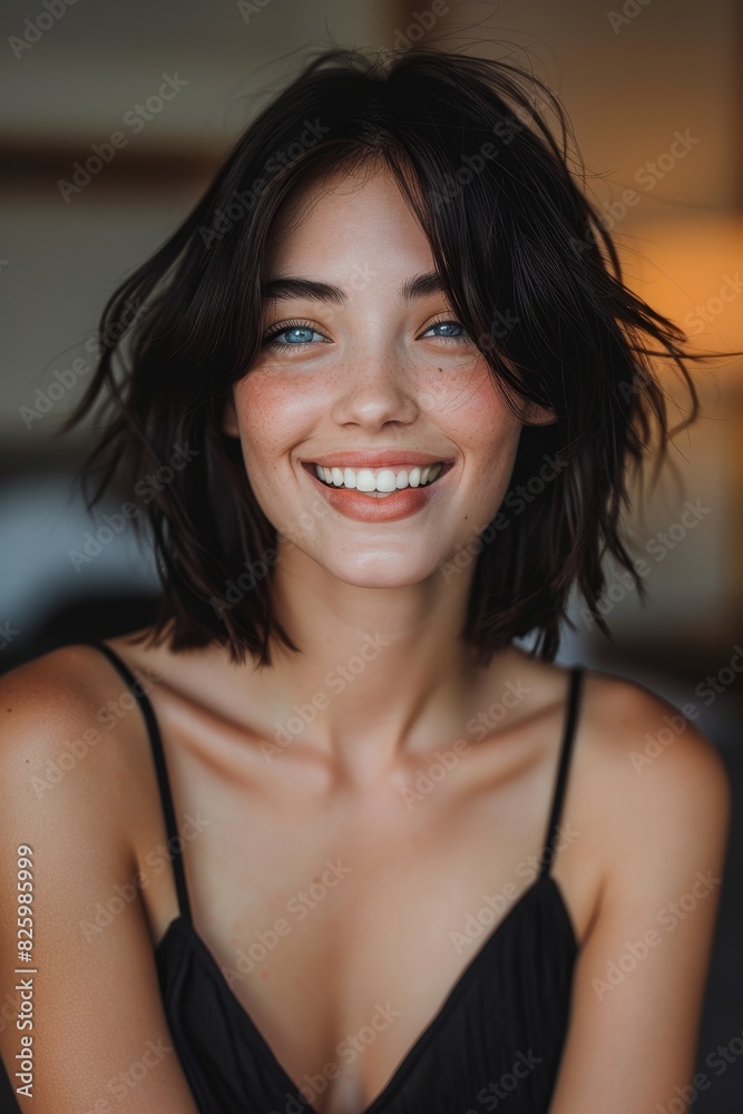 Portrait of a young woman with short, shoulder length hair. have a beautiful smile Portrait of a young woman with short, shoulder length hair. have a beautiful smile