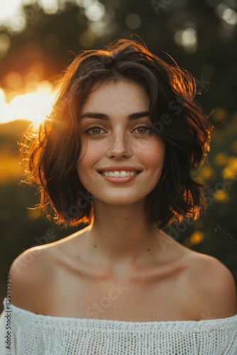 Portrait of a young woman with short, shoulder length hair. have a beautiful smile