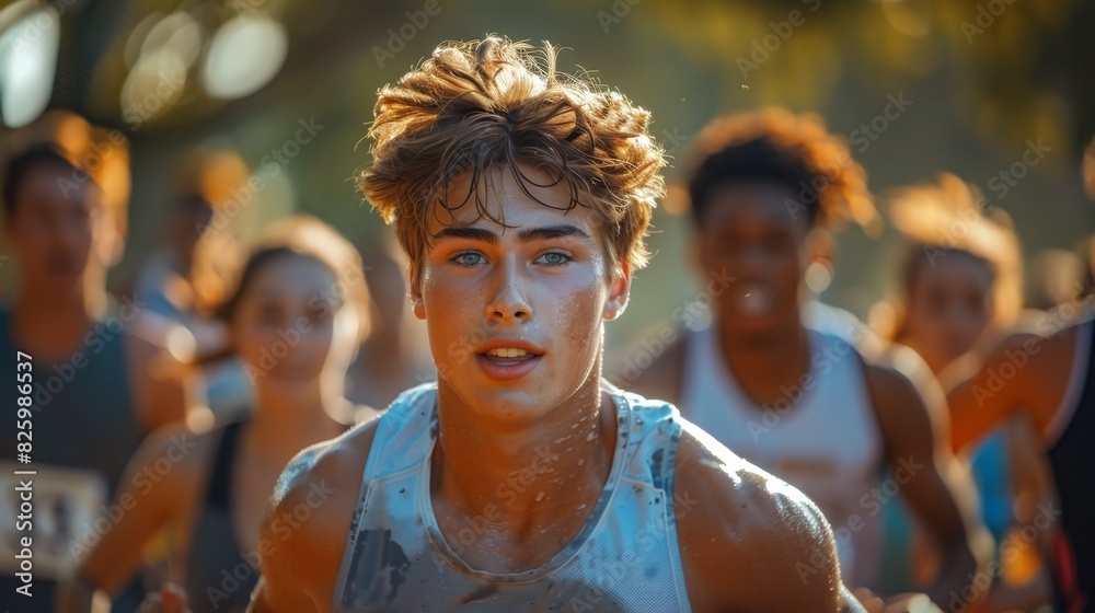 Obraz premium Breaking Barriers: Confident Transgender Man Embracing Community Sports Event