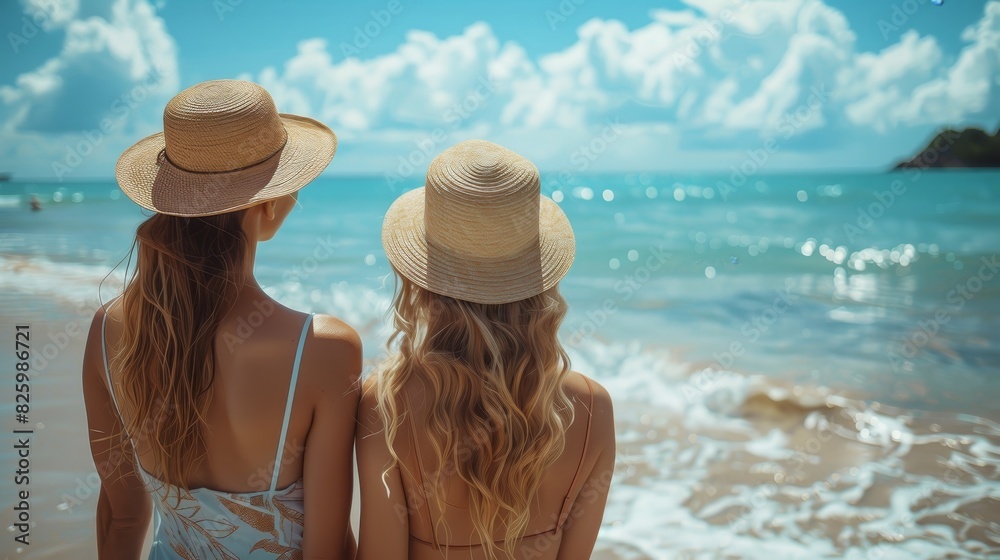 Fototapeta premium Unconditional Love: Supportive Mother and Transgender Daughter Bonding at Beach