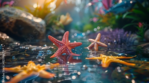 Natural beauty of tide pools with colorful starfish photo