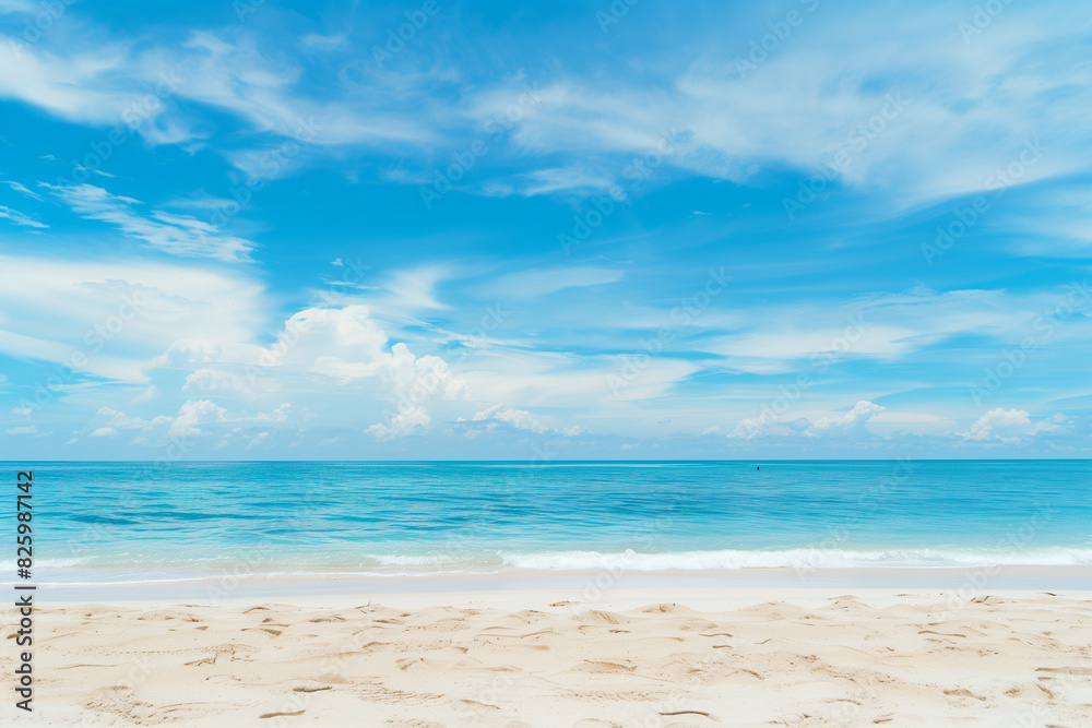 Sunny Beach with Blue Sky and Ocean View