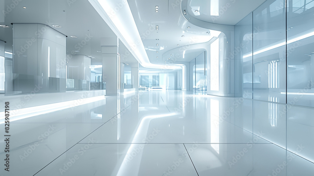 Sleek, empty showroom with clean lines and glossy surfaces