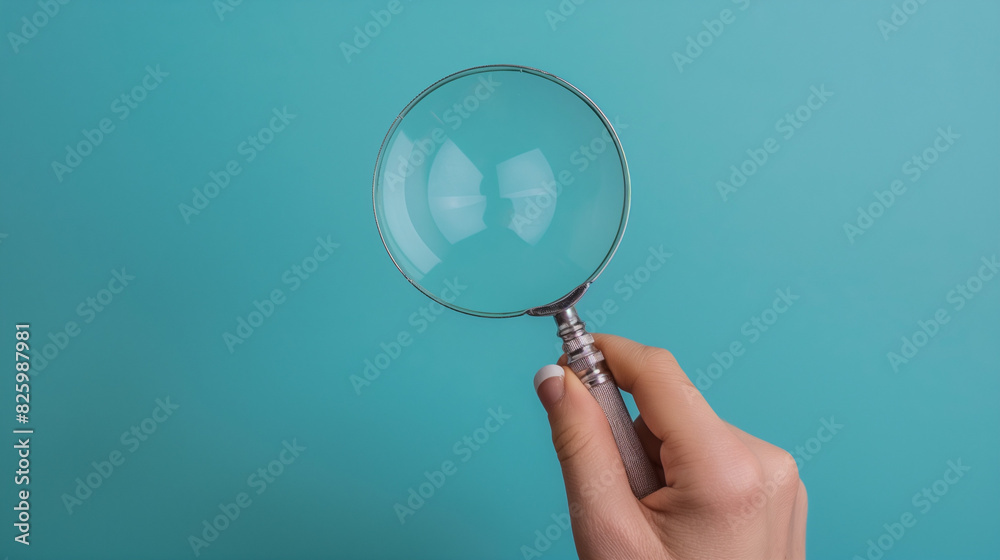 Magnifying Glass Held Against Blue Background Magnifying Glass Held Against Blue Background