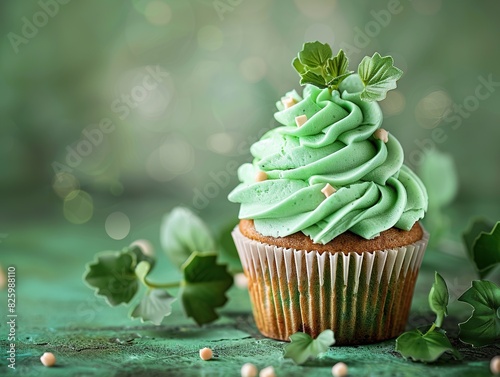 Wallpaper Mural Green frosted cupcake on green background. St. Patrick's day themed cupcakes Torontodigital.ca