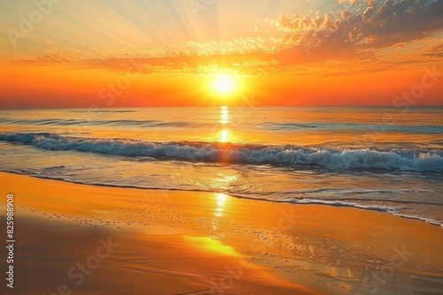 Beautiful Sunrise over the Sea. Beach Sunset with Sun Reflecting on Water