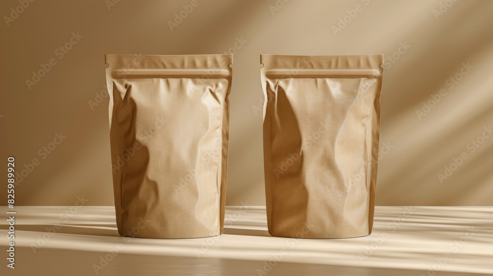 Mockup of two ziplock product paper bags on white background