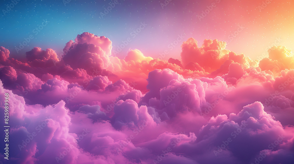 A colorful sky with pink clouds and a bright yellow sun A colorful sky with pink clouds and a bright yellow sun