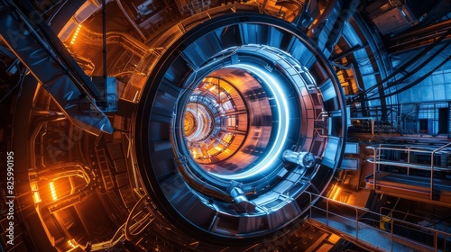 particle accelerator facility with massive rings of glowing energy