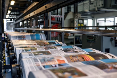 High-quality printing of daily newspaper on top-of-the-line machine in publishing house photo