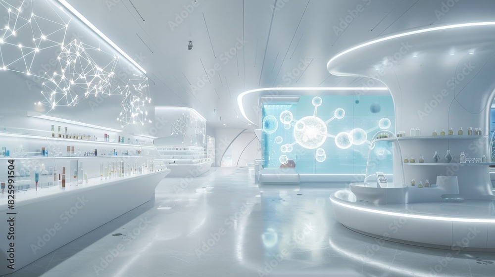 futuristic laboratory with holographic projections futuristic laboratory with holographic projections
