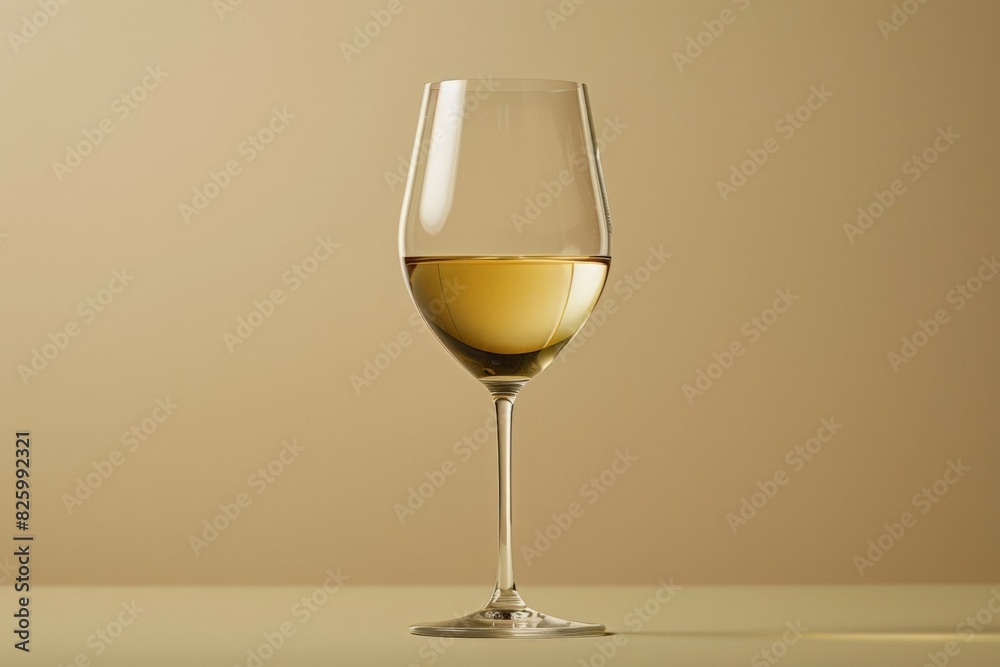 Wine White glass on a light beige background. Realistic image alcohol drink for invitation to a party, promotional products wine shop or wine tasting concept. Wine White glass on a light beige background. Realistic image alcohol drink for invitation to a party, promotional products wine shop or wine tasting concept.