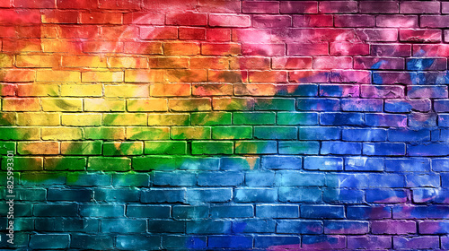 Obraz na płótnie Colorful Graffiti on Brick Wall with Vibrant Rainbow Colors w salonie