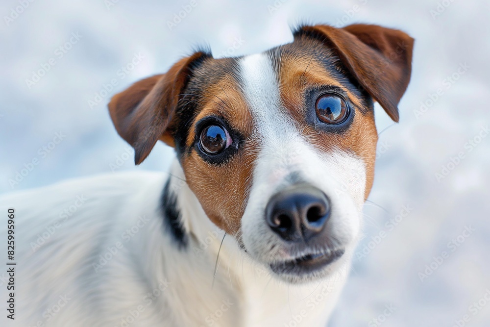 An adorable dog is captured looking up at the camera with wide, expressive eyes full of curiosity and affection. The background is softly blurred. An adorable dog is captured looking up at the camera with wide, expressive eyes full of curiosity and affection. The background is softly blurred.