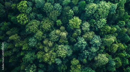 Aerial view of lush green forest canopy from above © standret