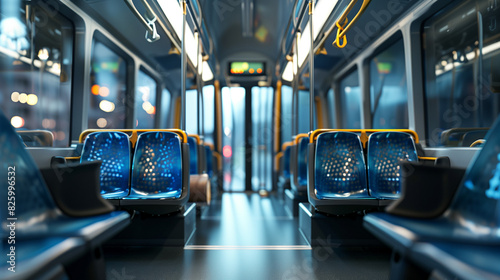 Modern Bus Interior Showing Empty Passenger Seats photo