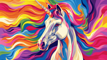 Sierkussen Eenhoorn A colorful unicorn with a rainbow mane and tail. The unicorn is the main focus of the image, and the colors of the mane and tail create a sense of whimsy and magic. Scene is playful and imaginative  © Cherrita07
